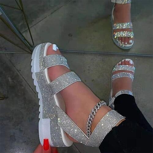 Womens Sandals Shoes Wedge Platform Crystal Ankle Buckle Jelly Sandals Ladies Summer Fashion Outdoor Female Beach Footwear