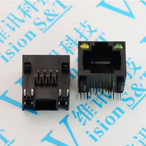 Network socket RJ45 Network Interface 56 Bring Lamp Full Plastic 8P8C Bring Shield Horizontal Socket Bend Insert