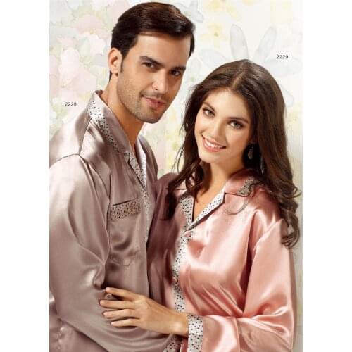 Silk lovers pajamas for men and women two-piece 100% mulberry silk long sleeve in the spring and autumn household to take 2247