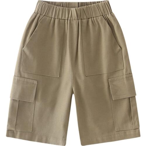 New Fashion Toddler Short Pants Summer Teenage Solid Color Cargo Pants Cotton Children Sport Trousers with Big Pockets 8 12 Yrs