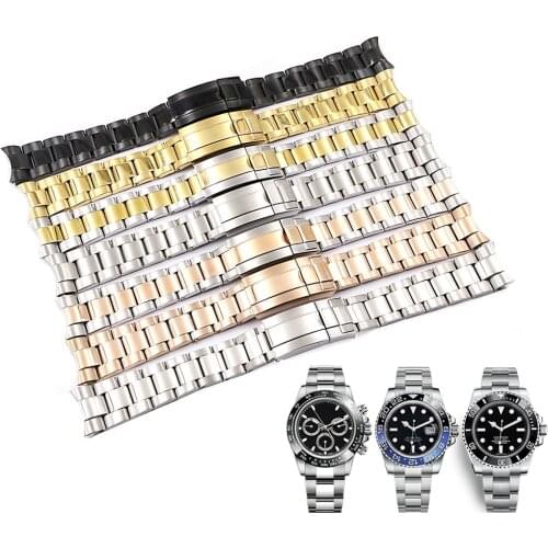 Rolamy 20mm Solid Curved End Screw Links Clasp Steel Watch Band Bracelet For Rolex OYSTER Style Subamriner Daytona GMT