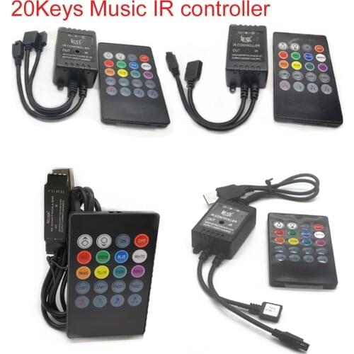 USB 20 music keys IR controller black Remote sound sensor for RGB LED strip high quality 5-24V