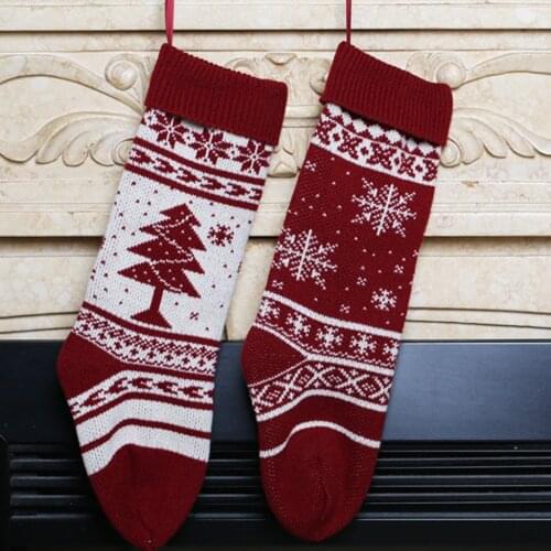 Knit Christmas Stockings for Family Red/White Snowflake knitted ing Bags