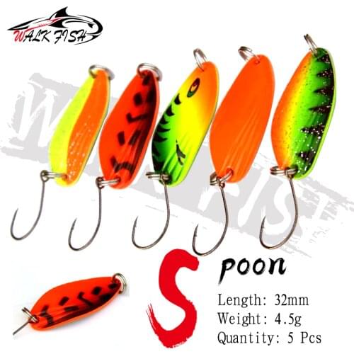 WALK FISH 5PCS 32MM 4.5G Spoons Sequins Fishing Lure Trout Metal Casting Jig Lures Metal Spinner Single Hook Fishing Baits
