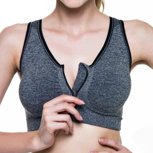 Women Fitness Yoga Sports Bra For Running Gym Padded Wirefree Shakeproof Underwear Push Up Seamless Front Zipper Top Bra Vest