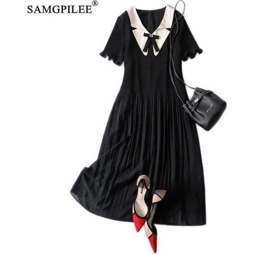 Summer Women Clothing 2021 New Fashion Pleated V-neck Ruffled Over-the-knee Short Sleeve Korean Style Chiffon Dresses Woman 4XL