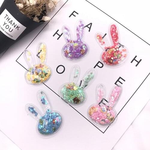 10pcs/lot 4*5.5cm rabbit Transparent Bling bling Star Flowing Patches Appliques for Children clip and DIY Hair Clip