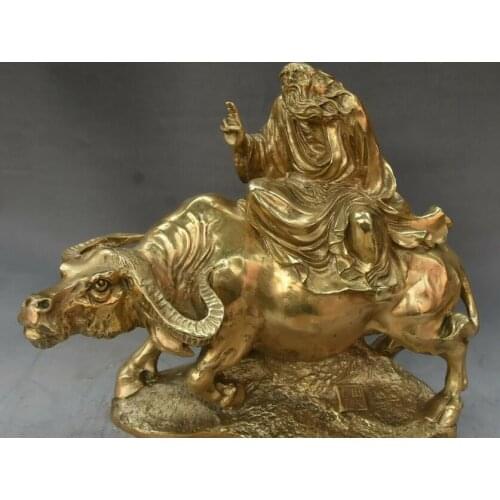 11" China Bronze Cattle Ox Cow Bull Damo Arhat Laozi God saint Buddha Statue