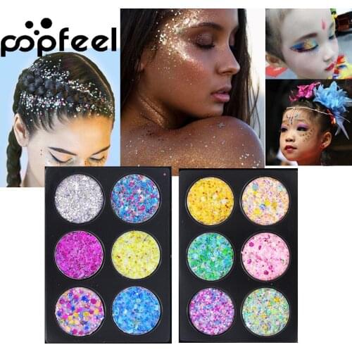 2 Styles Makeup Palette 6 Color Glitters Diamond Eyeshadow Palette Long-lasting Easy to Wear Sequin Shimmer Eye Shadow Pallete