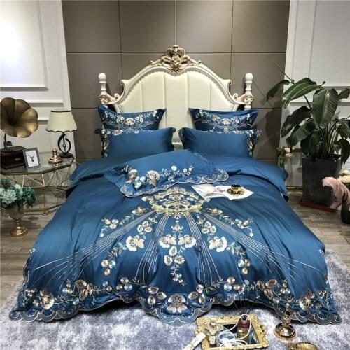 2020 Luxury Egypt Cotton splendid classic Bedding Set Gold Embroidery Duvet Cover Bed Sheet Pillowcases Queen King Size 4/6Pcs