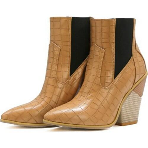 2021 New Arrived Fashion Sexty Women Chunky Super High Wedges Heels 10cm Booties Ankle Cowboy Boots Zapatos Para Mujer Shoes H-8