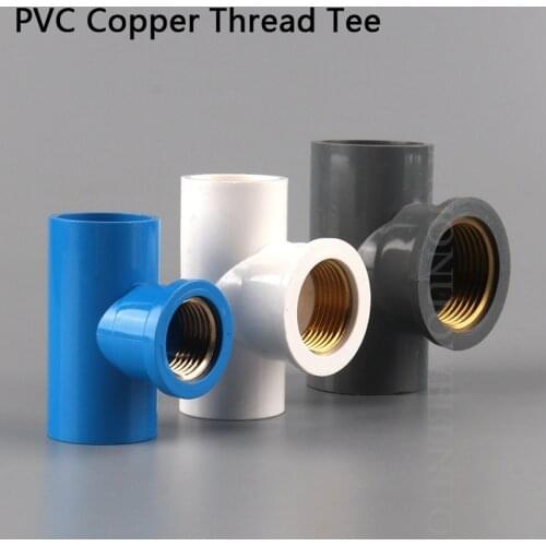 3pcs PVC Pipe Connector Copper Female Thread Tee Connector I.D 20x1/2'' 25x3/4'' 1Inch Pipe Fittings Water Supply Tube Joints
