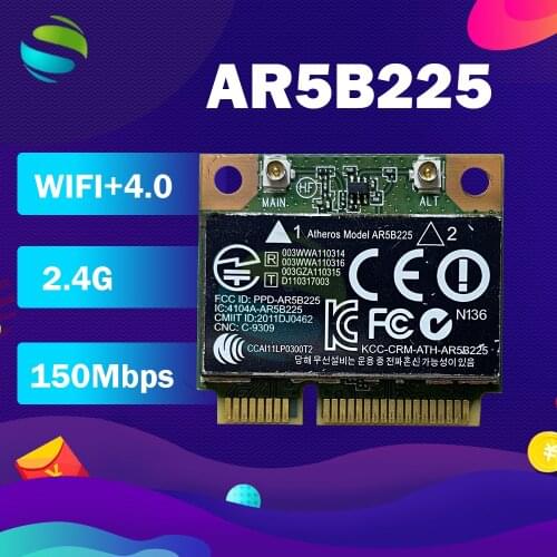 Atheros AR9485 AR5B225 Half Mini PCIe Wireless 300M+BT4.0 Card 654825-001 655795-001 for HP CQ43 CQ58 DV4 DV6 DV7 G4 G6 G7