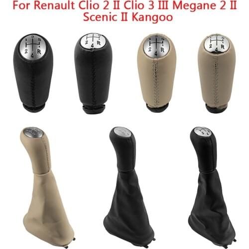 Black/Beige PU Leather Car Gear Shift Knob Gaiter Boot Cover Frame For Renault Clio 2 II Clio 3 III Megane 2 II Scenic II Kangoo