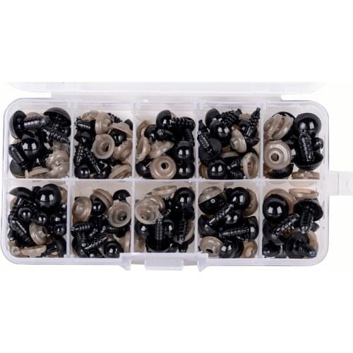 100pcs Black Plastic Eyes + 100pcs Safety Washers Practical DIY Crafts Accessories for Teddy Plush Doll Puppet 6-12mm
