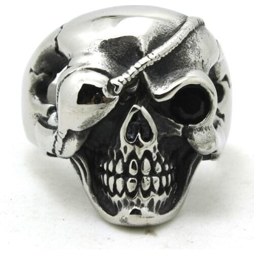 Hot!!!!!!!!Fashion Mens Ring 316L Stainless Steel Cool Single Eyed Skull Ring With Black Stone Top Quality