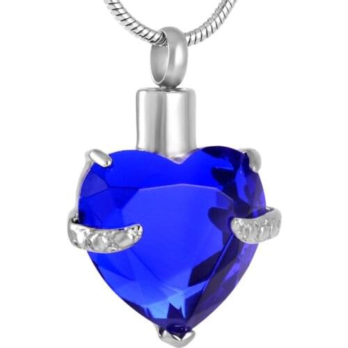 IJD8072 Multicolor Heart shape Birthstone Cremation Urn Pendant Necklace Hold 316L Stainless steel Memorial ash keepsake Jewelry