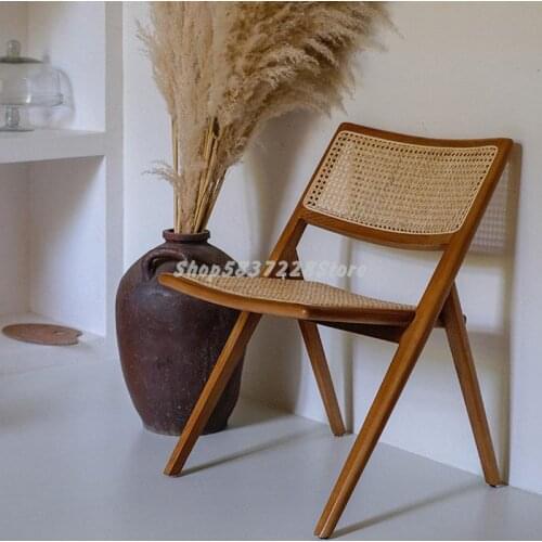 Ins Solid Wood Rattan Dining Chair Middle Ancient Nordic Living Room Di