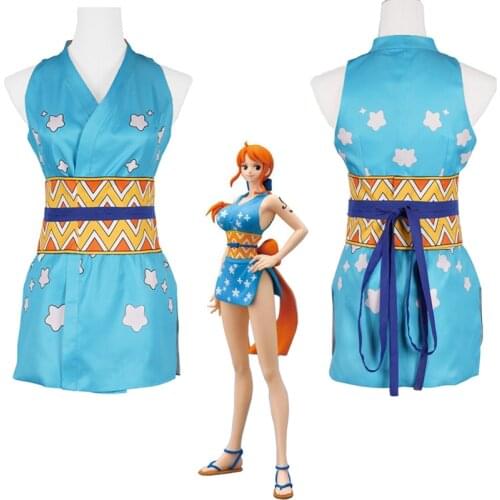 Anime ONE PIECE Nami Cosplay Costumes Crew Thief of Straw Hat Regiment Blue Ninja Uniform Accessory Full Sets for Women Girls