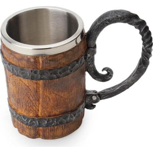 Creative double-sided wall mug beverage simulation insulation wood metal barrel stainless steel wire cup Beer mug travel mug