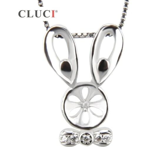 CLUCI 925 sterling silver pearls locket pendant accessories jewelry Tie Rabbit necklace charms SP164SB