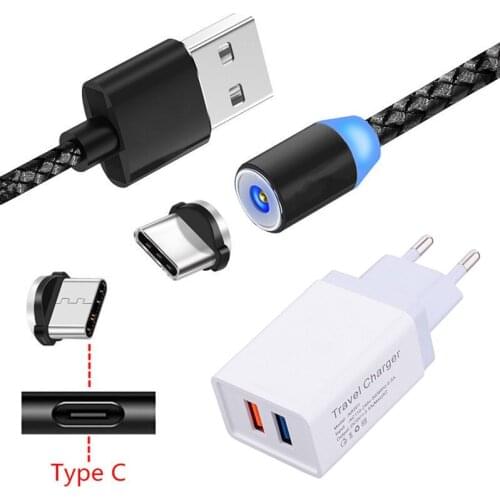 For Samsung A50 A20 Xiaomi Mi A3 9 9T lite Redmi Note 7 8 8T Google Pixel 3a 3 XL Magnetic Type C Charge Cable Wall USB Charger