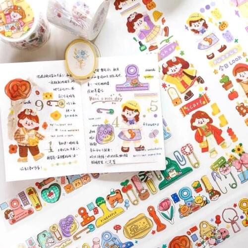 Lovely Girl and Little Clips Washi Tape for Card Making Bullet Journal DIY Scrapbooking Decorative Sticker