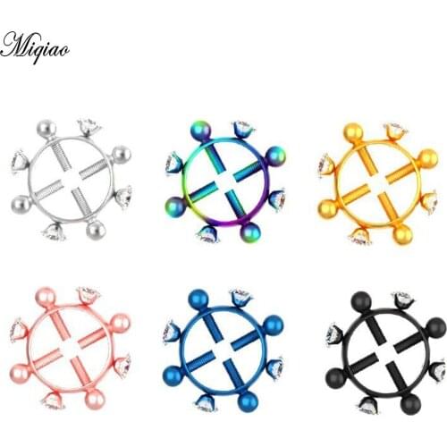 Miqiao 2pcs Stainelss Steel Women Breast Adjustable Screw Zircon Fake Nipple Ring Jewelry Piercing Round Nipple Piercings Bar