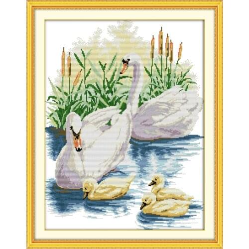 Swan Family Counted Cross-Stitching 11CT Printed 14CT Handmade Cross Stitch Set Animal Cross-stitch Kits Embroidery Needlework