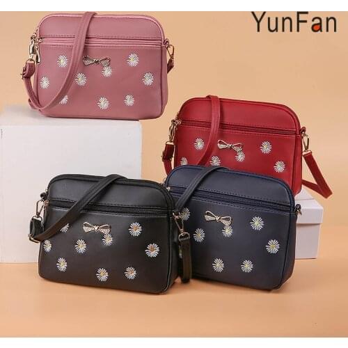 2021 Spring New Net Red Womens Bag Small Daisy Satchel Sweet And Versatile Korean Embroidery Hand-held Straddle Shoulder Bag