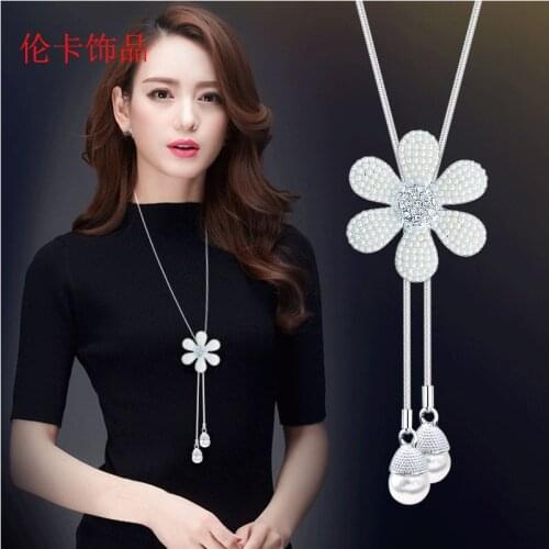 Full Of Simulated Pearl Elegant Flower Pendant Necklace For Women Fashion Dress Sweater Shopping Party Accessories
