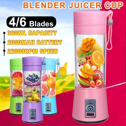 380ml 4/6 Blades Portable Electric Fruit Juicer Home USB Rechargeable Smoothie Maker Blenders Machine Sports Bottle Juicing Cup
