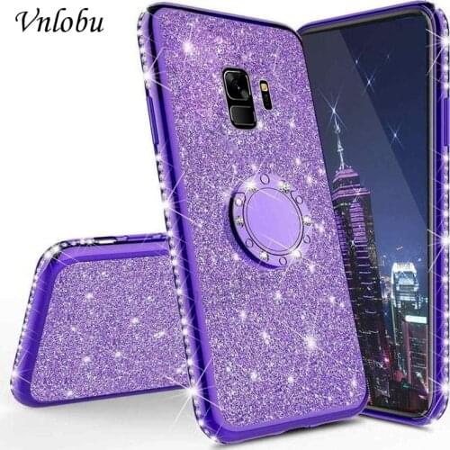 Ring Stand Holder Shockproof Case For Samsung J8 2018 J7 J6 J4 A7 A8 A6 Plus 2018 A520 A750 Diamond Bling Glitter Back Cover