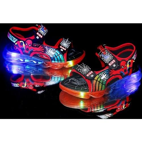 Summer Boys Sandals Kid Sandals Children Shoes Cut-outs Rubber Shoes Breathable Open Toe Casual Boy Soft LED Shoes With Lights