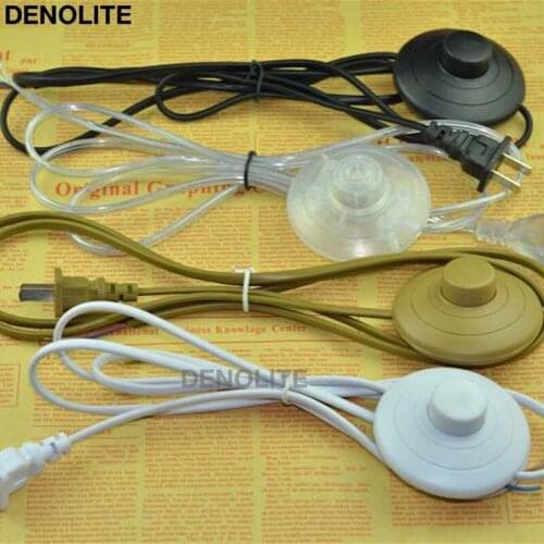 US Plug Foot Switch Lamp Wire 1.8M Black/White/Clear Power Cord With 2-Pin Flat Plug Online Switch Cable For Lighting Fixtures