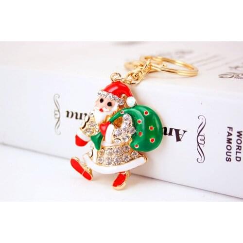 Rhinestone Crystal Red Santa Claus Pendant Keyring Key Chain Bag Holder Fashion Car Keychain Women Christmas Jewelry Xmas Gift