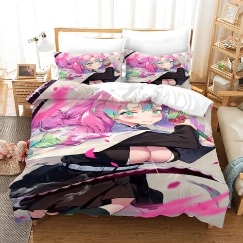 Fascinating Anime Bedding Set Quilt Duvet Cover Pillowcases Bed Linens Set 2-3PCS Kisatsutai Kanroji Mitsuri