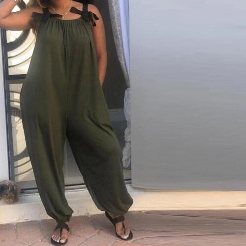 2020 New Casual Loose Women Solid Color Bow Strap Sleeveless Jumpsuit Long Pants Romper hot Womens Bib Sweet Wide Leg Romper