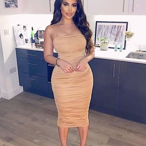 Women Spaghetti Strap Backless Sexy Midi Dress Elegant Party Dress Double Layers Ruched Bodycon Dresses Summer Clothes for Women