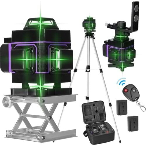 16 Lines Laser Level Tool Vertical Horizontal Line 3° Self-leveling 1.5M 3 Heights Adjustable Alloy Extension Bar Tripod Stand