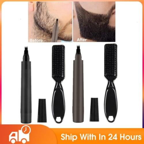 2PCS Beard Filling Pen Kit Barber Pencil With Brush Salon Facial Hair Engraving Styling Eyebrow Tool Male Mustache Repair Shape