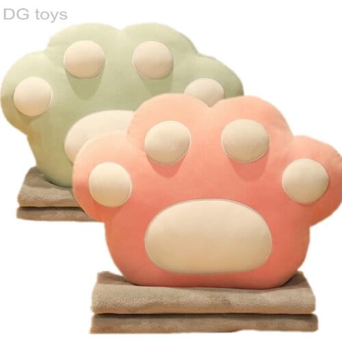 2 in 1 Multifunction Stuffed Cat Paw Pillow Cartoon Dog Paw Throw Pillow with Fleece Blanket Nap Pillow for Kids Birthday