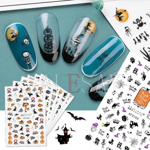 3D Halloween Nail Sticker for Manicure Design Pumpkin Decoration Nail Art Decals for Nails Wraps Stickers for Nail Back Glue