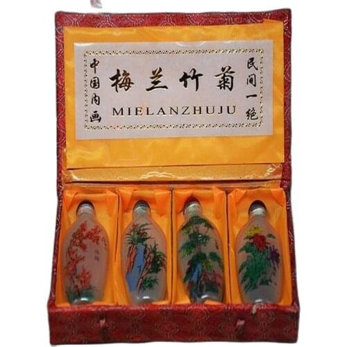 4PCS CHINESE INSIDE HAND PAINTING *MEILANZHUJU* GLASS SNUFF BOTTLE