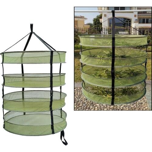 4 Layer 60cm Hanging Mesh Herb Drying Rack Collapsible Green Steel Wire Ring