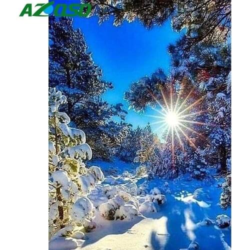 AZQSD Diamond Embroidery winter Scenery Diamond Mosaic Snow Tree 5d Diy Diamond Painting Home Decoration Handicrafts