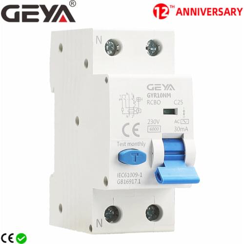 GEYA AC Type RCBO Electromagnetic Type Residual Current Circuit Breaker With Over Current and Leakage Protection Din Rail