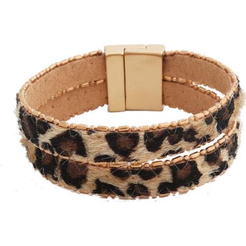 B2374 ZWPON PU Leather Leopard Magnet Bracelets for Women 2020 New Animal Print Cheetah Friendship Bracelets Jewelry Wholesale
