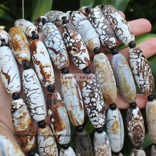 Natural Agate Stone Leopard Pattern Dzi Beads Oval Loose Beads10-15x38-43MM For Jewelry Making