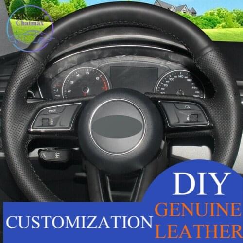 For Audi A4L A5 2017 Black Leather DIY Hand-stitched Steering Wheel Cover anti-slip design all season